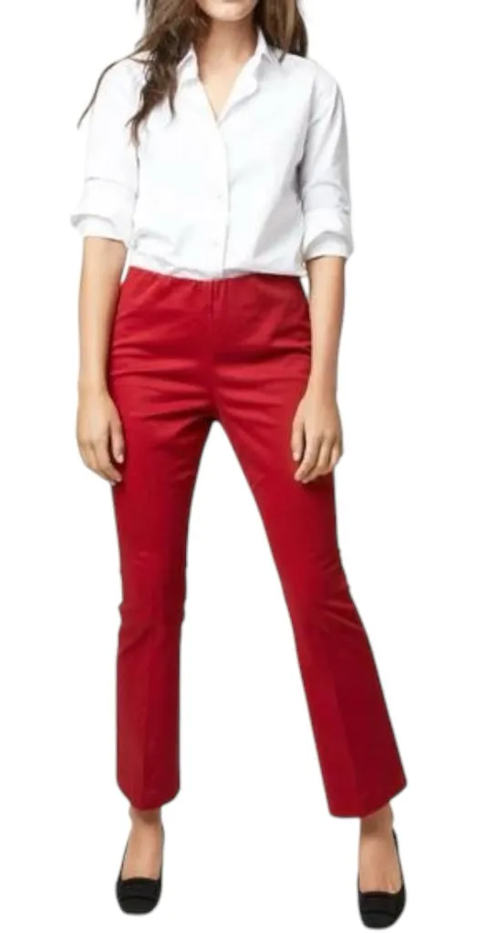 ANN MASHBURN Faye Flare Cropped Pants Pull On Mid Rise Dark Red Size Small $275 - Image 1