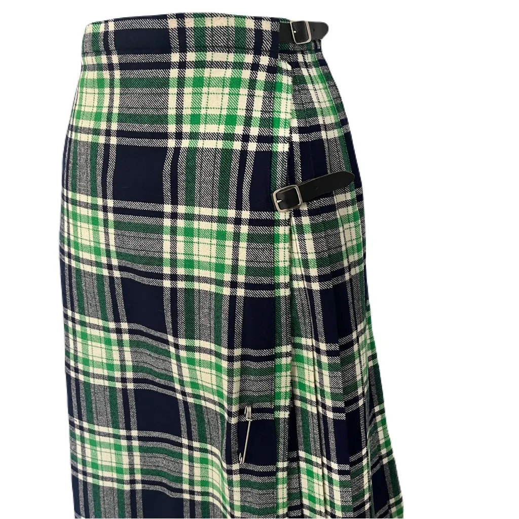 Vintage 70s Glenisla Classics 100% Wool Plaid Tartan Skirt Kilt, Size 6 Blue - Image 2