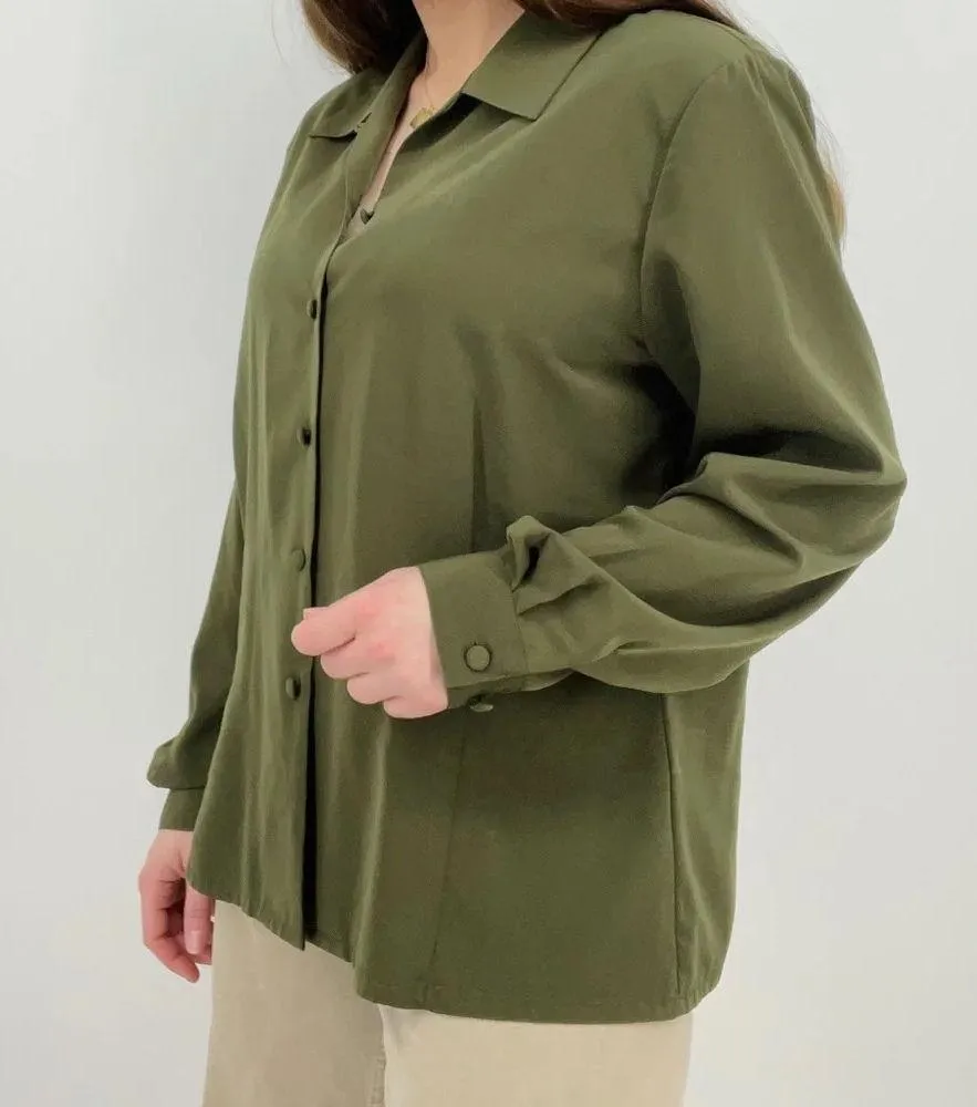vintage olive green button down blouse shirt top minimalist size L Size L - Image 3