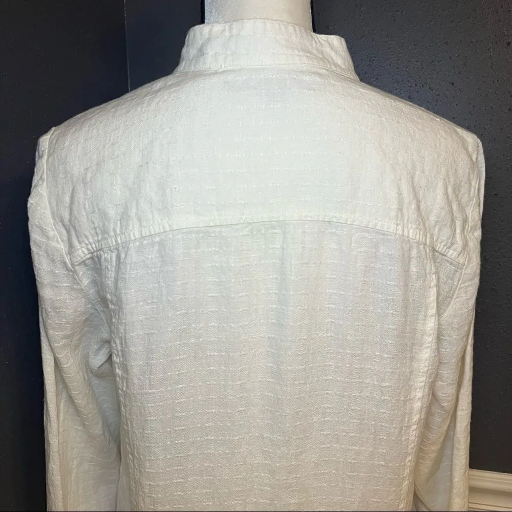 FLAX Linen Button Down Mandarin Collar Shirt - Image 6