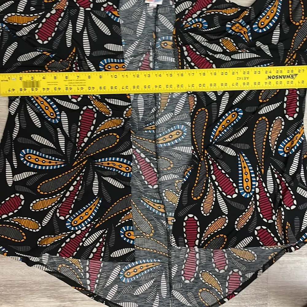 Black Multi-Color Paisley Print Open Front Short Sleeve Cardigan Size S - Image 8