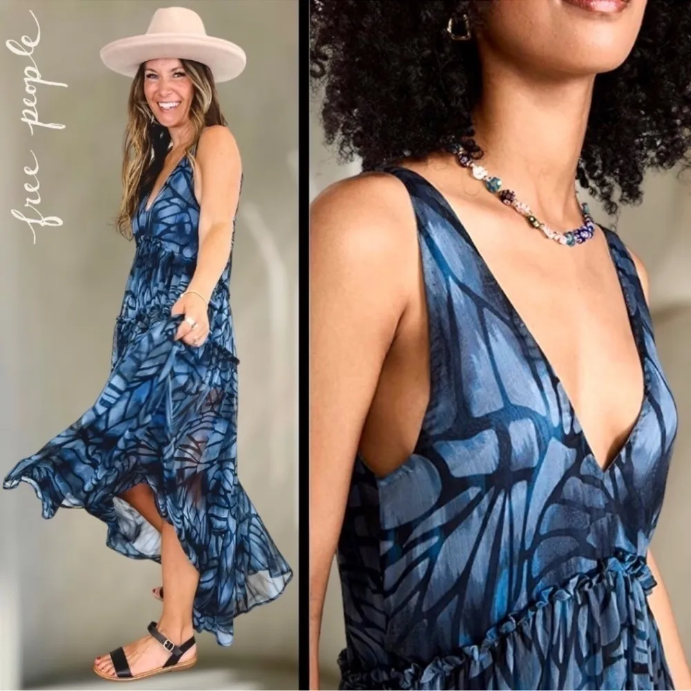 FREE PEOPLE JULIANNA ABSTRACT PRINT MAXI DRESS in Navy Size XS NWT - Image 5