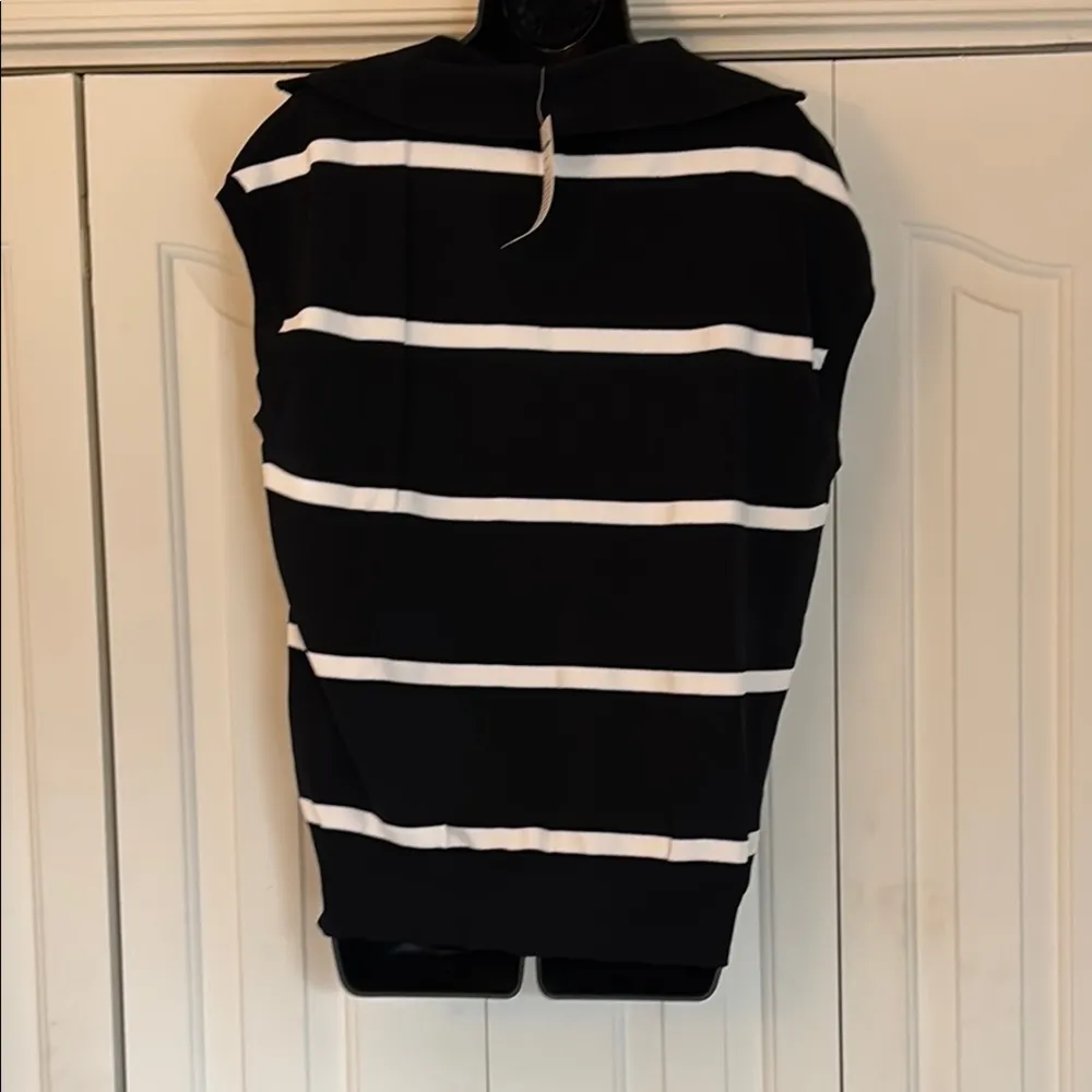Pretty Garden Black and White Striped Zip-Up Vest Women Size Medium - Image 2