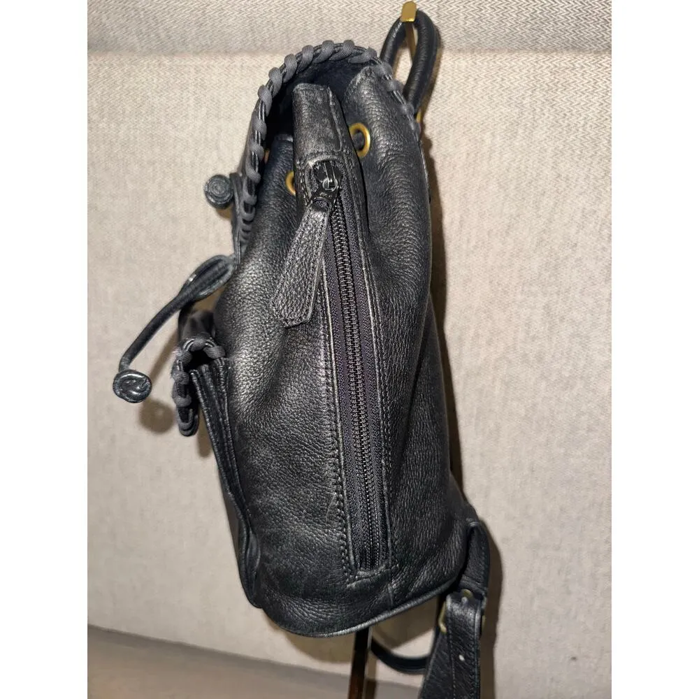 YSL Yves Saint Laurent Black Whipstitch Leather Flap Backpack Designer Luxury - Image 4