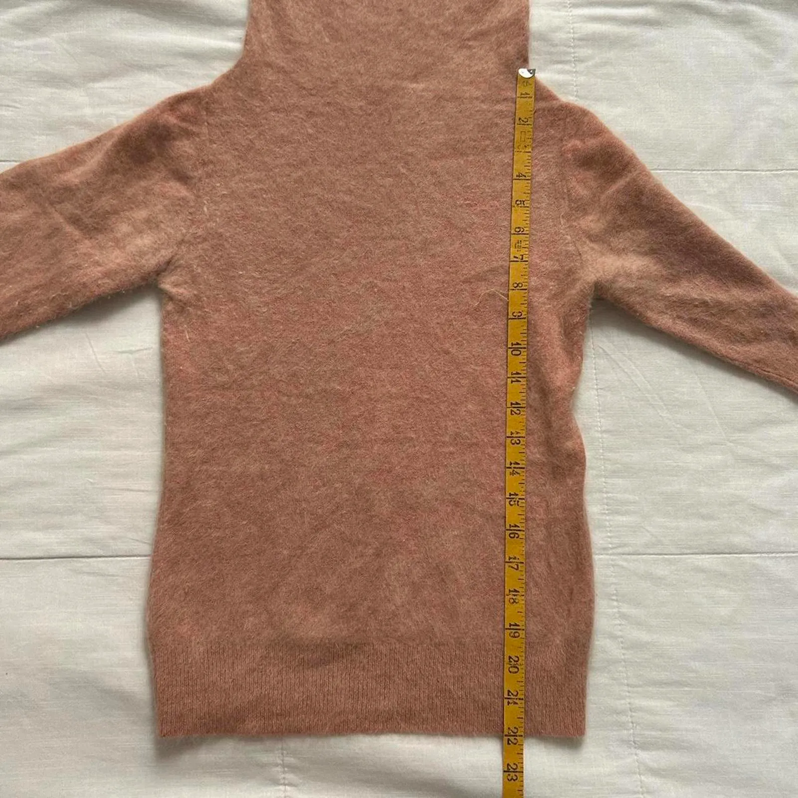 Peach pink turtleneck 3/4 length sleeve angora sweater Size XS - Image 7