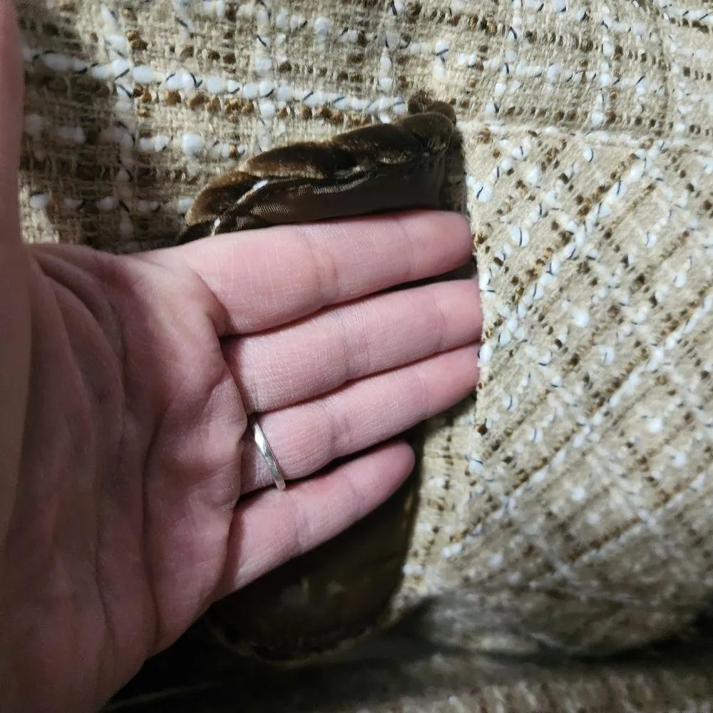 Allen by Allen B. Schwartz neutral tan tweed brown velvet trim blazer size 14 - Image 2