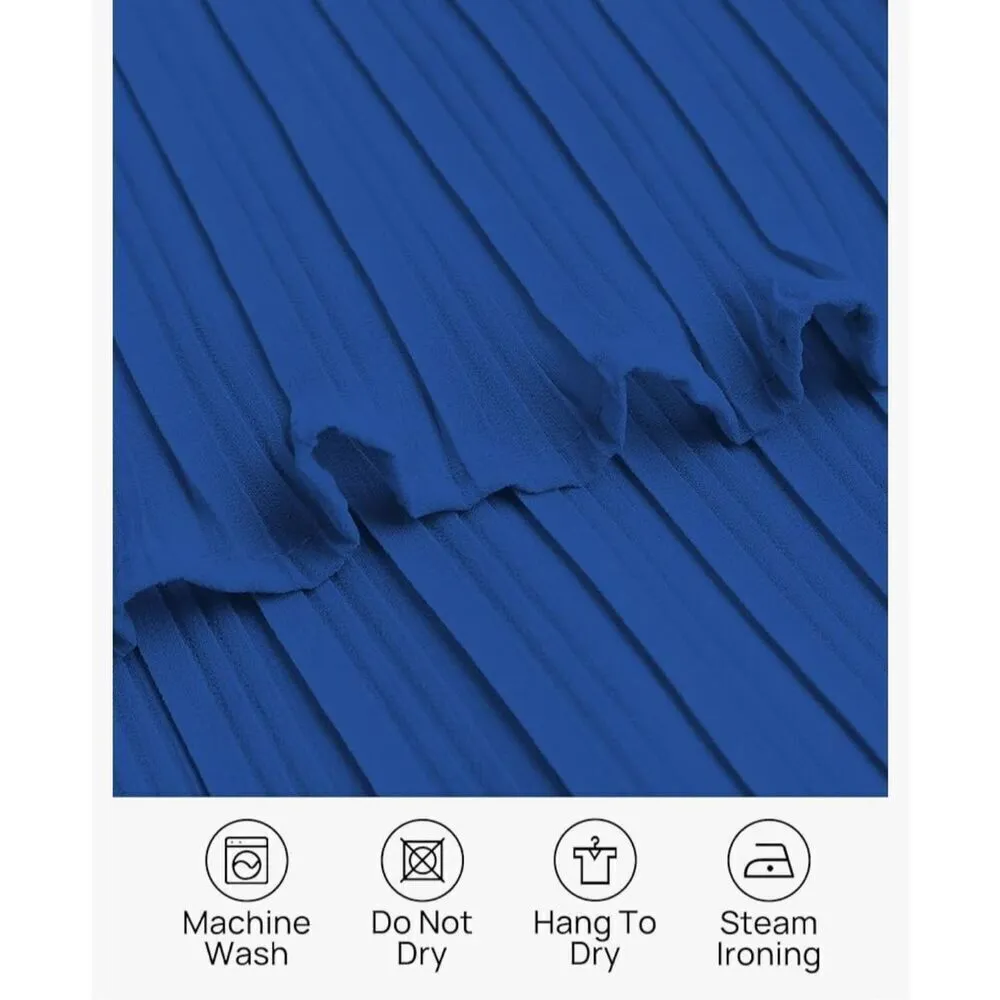 NEW Long Sleeve Ruffle Tiered Layered Chiffon Midi Dress XL Blue - Image 5