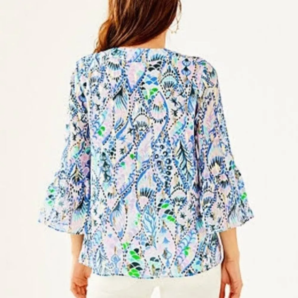 NWT Lilly Pulitzer Elenora tails of the sea blouse metallic Sz XXS - Image 2