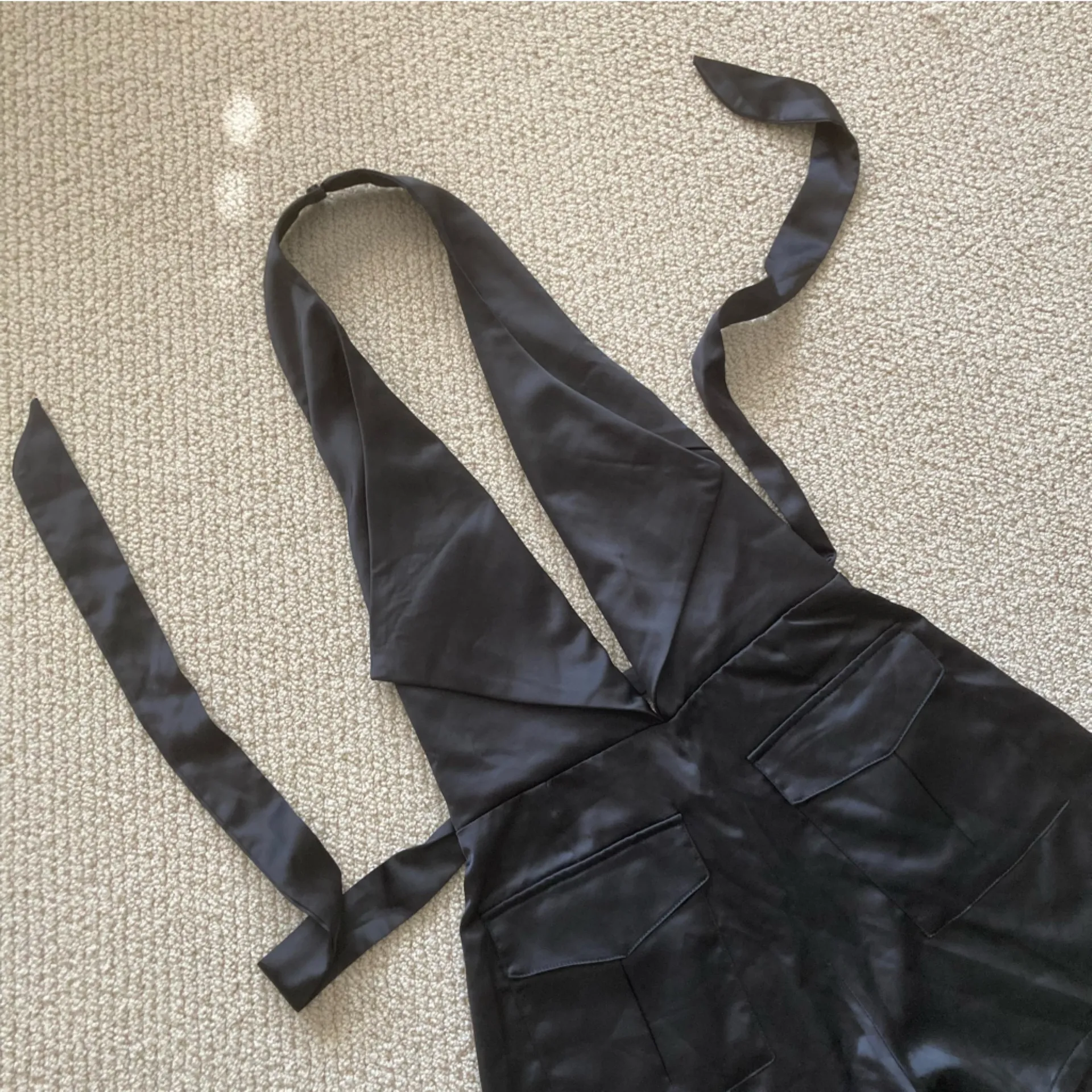 Primi Black Halter Style Short Romper Silky Tuxedo Flaps Size Medium Open Back - Image 2