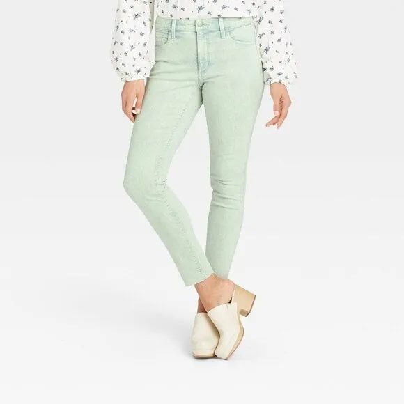 Universal Thread High-Rise Skinny Jeans‎ Mint Green Acid Wash Raw Hem SZ 2X28" - Image 2