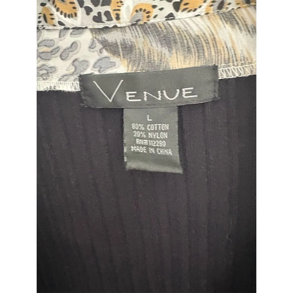 VENUE Women's Black‎ Animal Print Ruffle Cardigan Size L Black Size M - Image 2