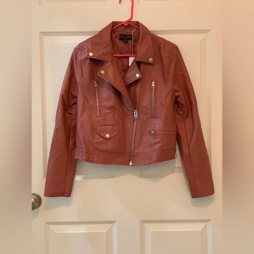 Love Tree Women's Rust Brown Faux Leather Jacket.     Size-Large - Image 3