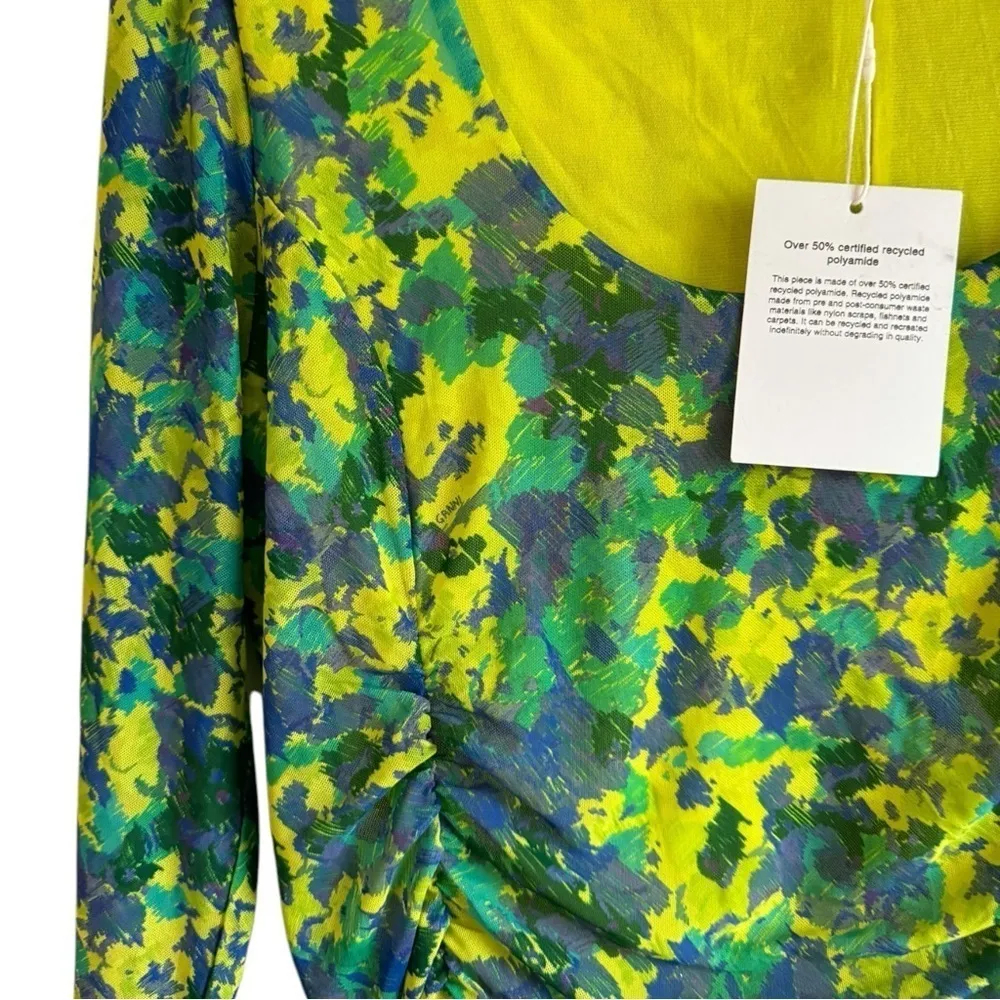 GANNI‎ Ruched floral printed Green 12 stretch-mesh midi dress - Image 10