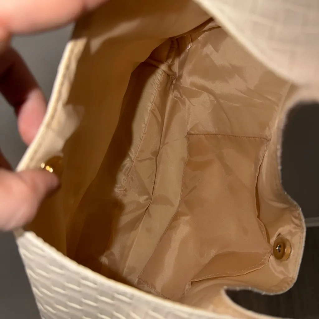 NEW Cream Woven Hobo Bag Soft Slouchy Shoulder Purse Neutral Tan - Image 6