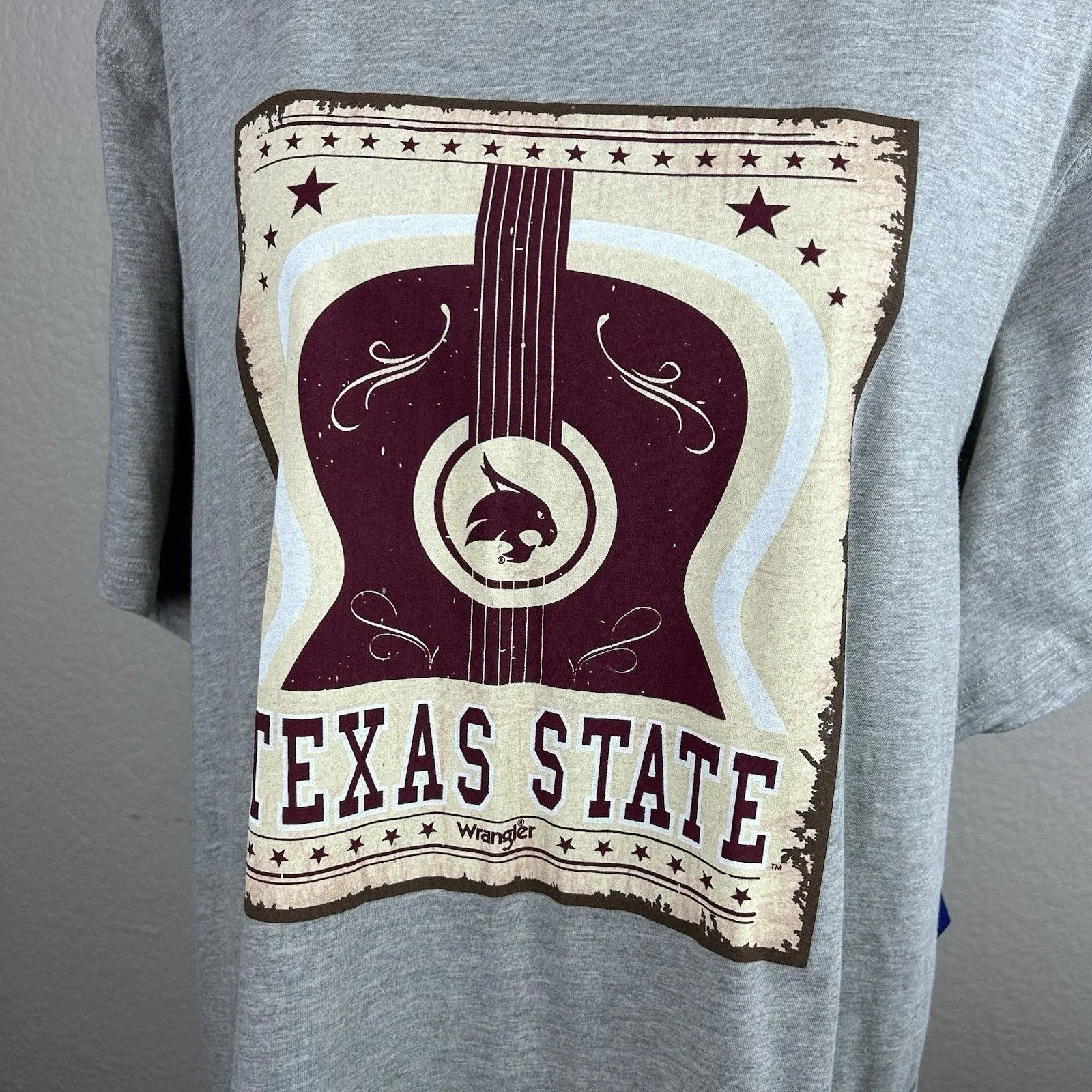 Wrangler Unisex ATM Texas State University Bobcats T-shirt Gray Guitar Size XXL - Image 2