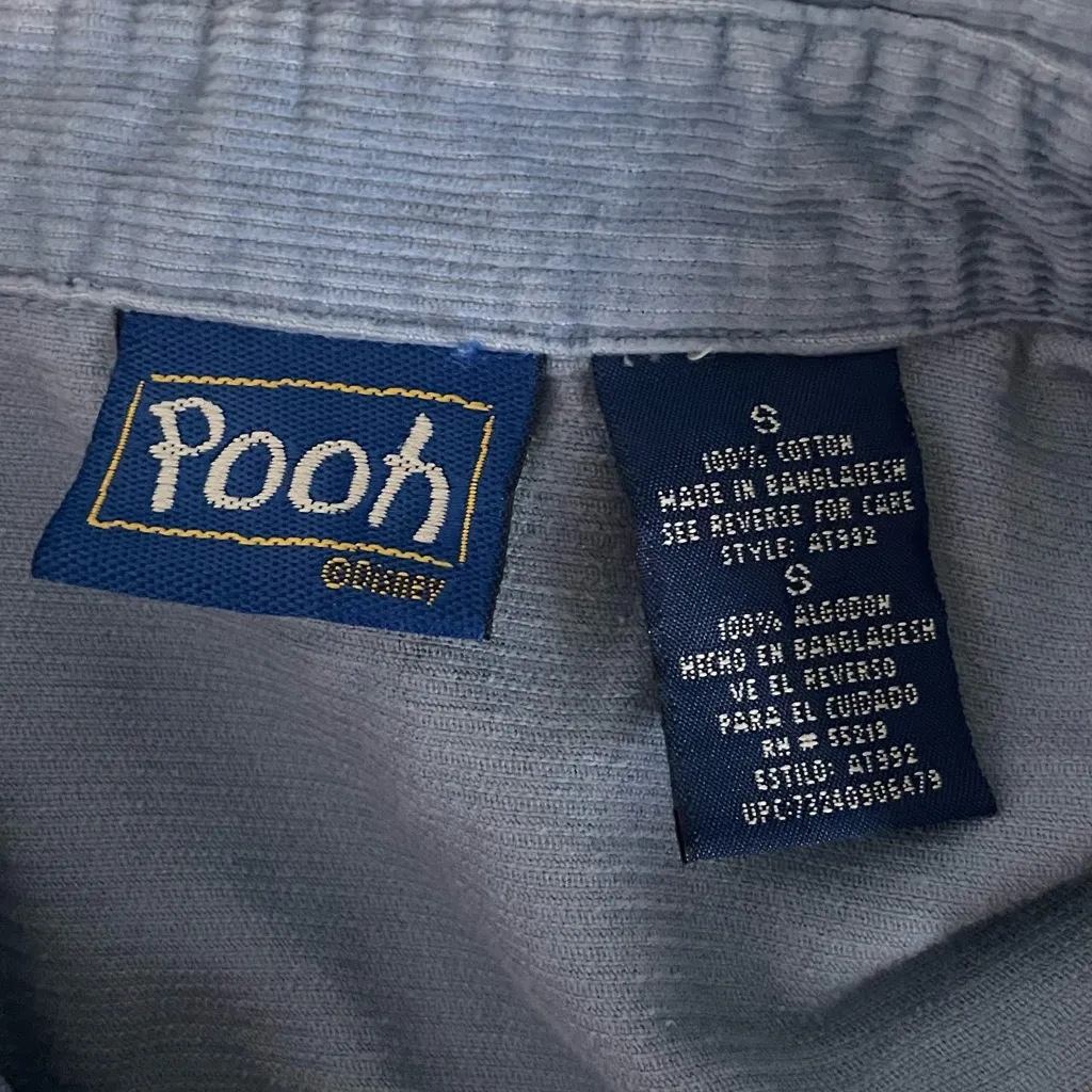 Vtg 90s Disney Winnie The Pooh Eeyore Blue Corduroy Button Up Shirt "Honey" - Image 8