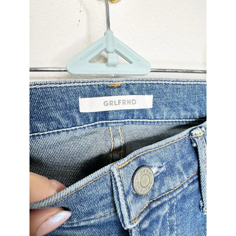 NWOT GRLFRND Joan Cropped Distressed Jeans Mid Rise Raw Hem Magnetic Dark Wash - Image 7