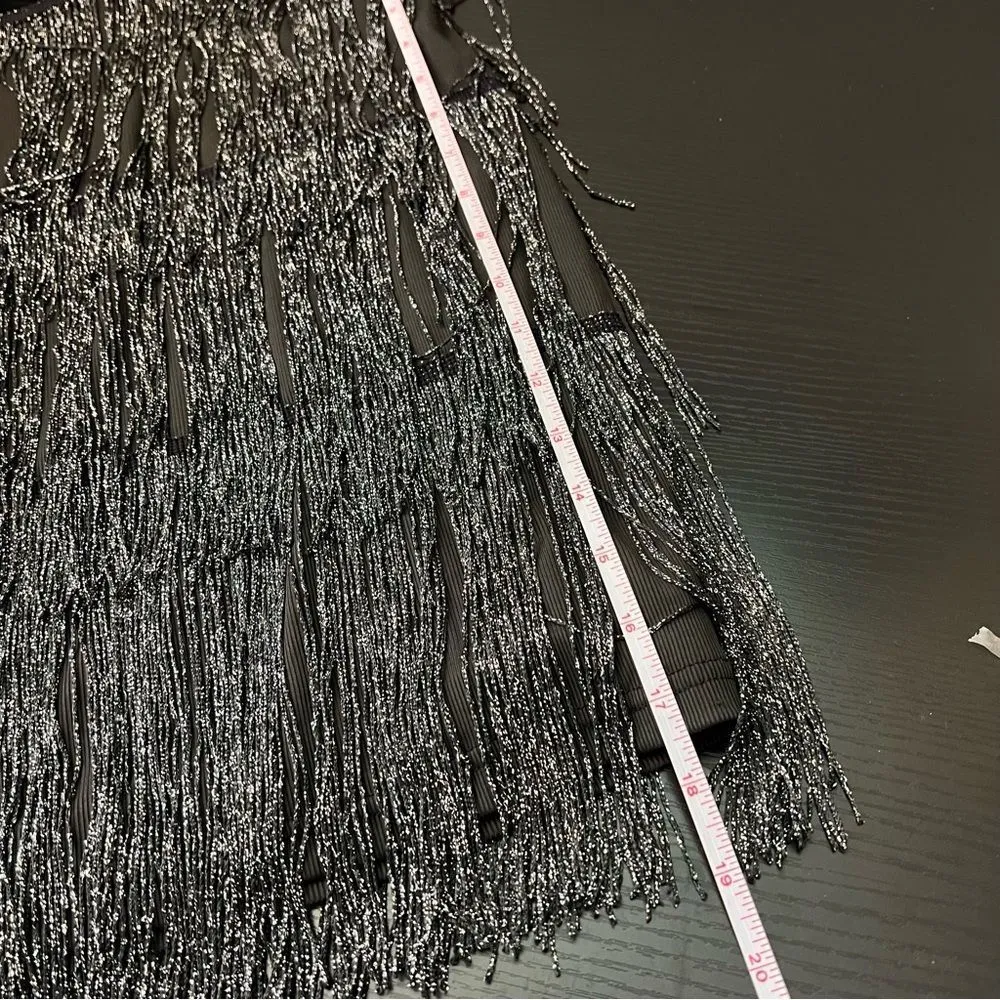 ✨ Maner Women’s Black Silver Fringe Mini Skirt Large NWT Concert - Image 10