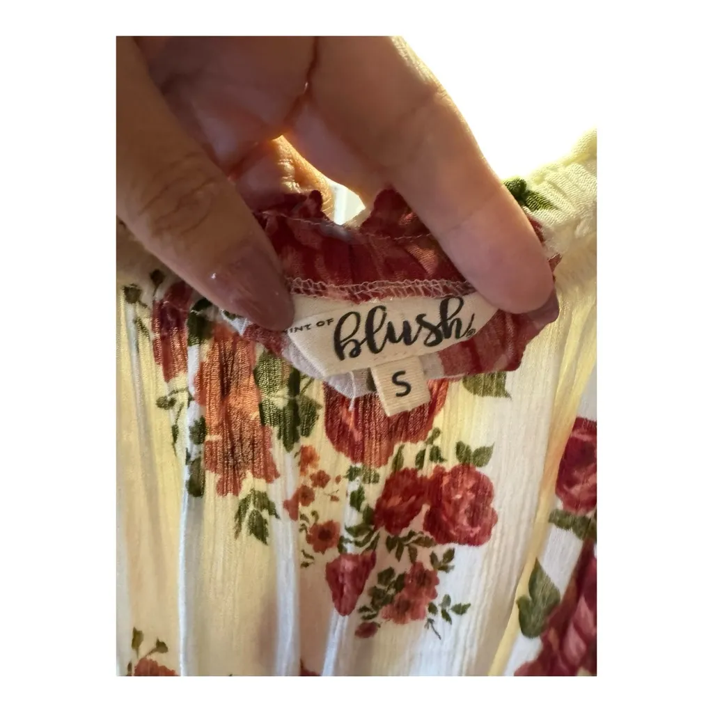 BLUSH Off Shoulder Floral Mini Dress Red Roses Smocked‎ Waist Bohemian Size S - Image 2