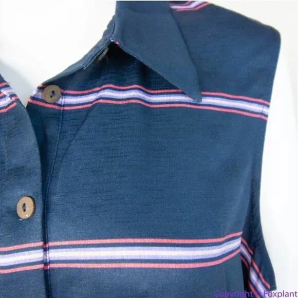 Hutch navy blue stripes shirt dress collar,‎ women size XL - Image 15