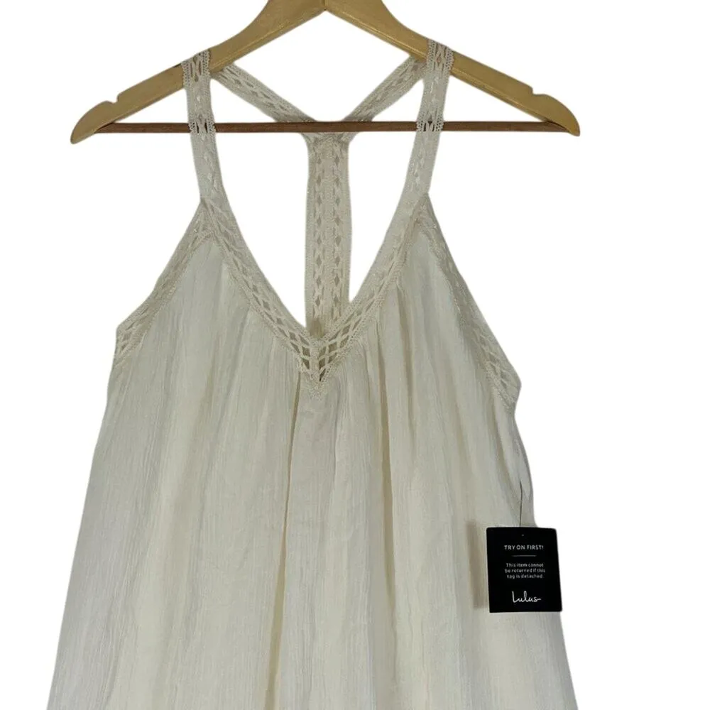 NWT Lulus Dress Womens M Cream Crochet Halter Mini Neutral Cottagecore Size M - Image 4