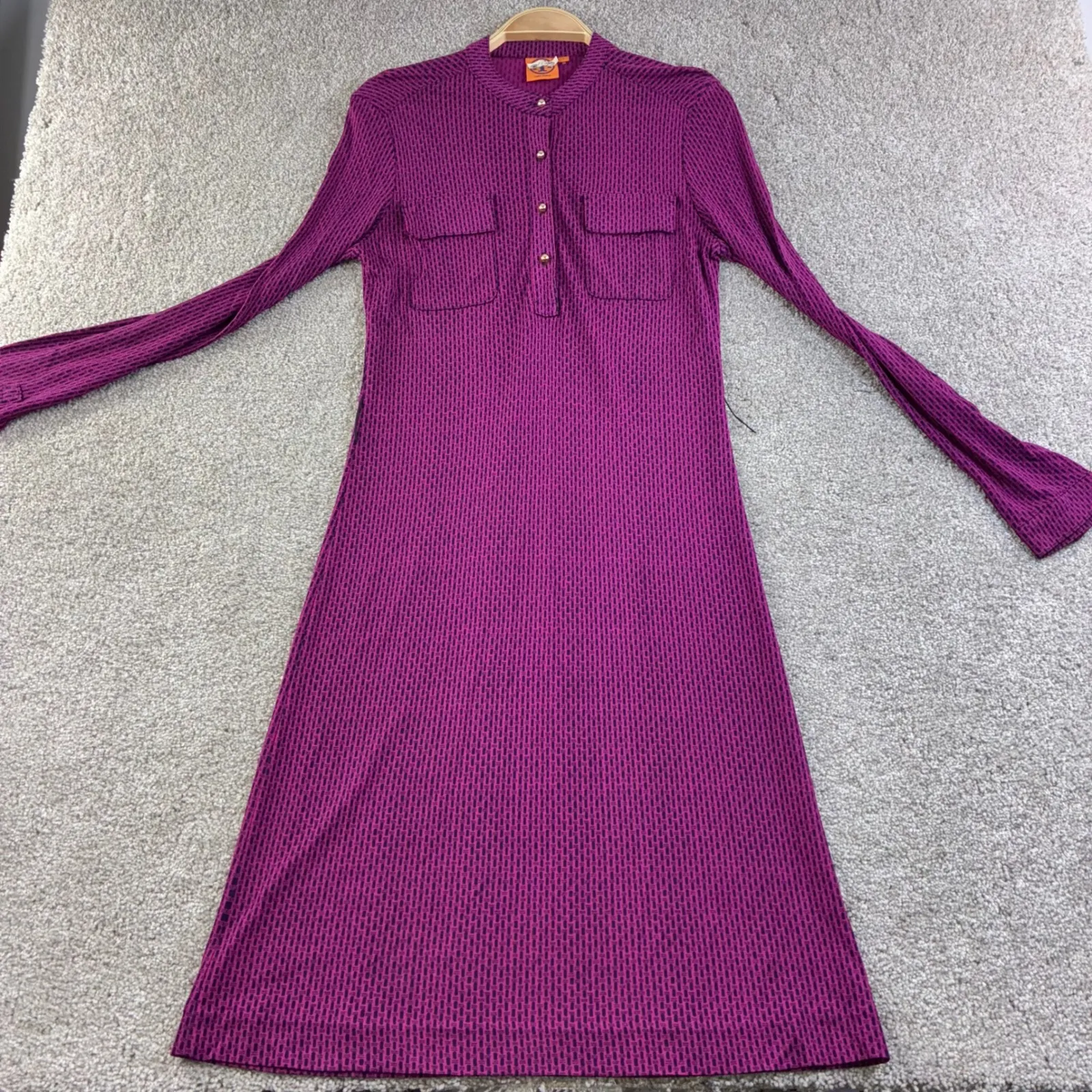Tory Burch Womens S Dress Purple Geometric Print Button Neck Midi Classic Career - Image 3