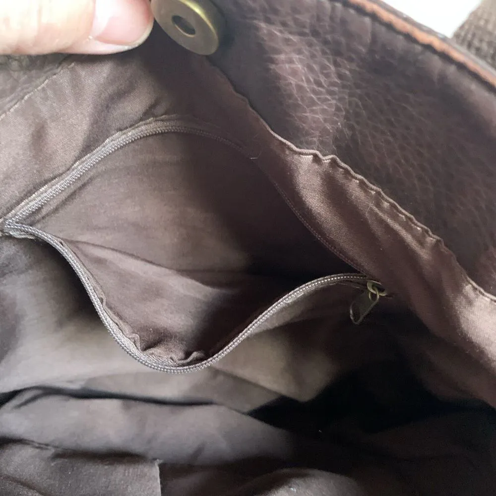 Brown Faux Leather Bag‎ Top Handle Brass Hardware Y2K Style - Image 7