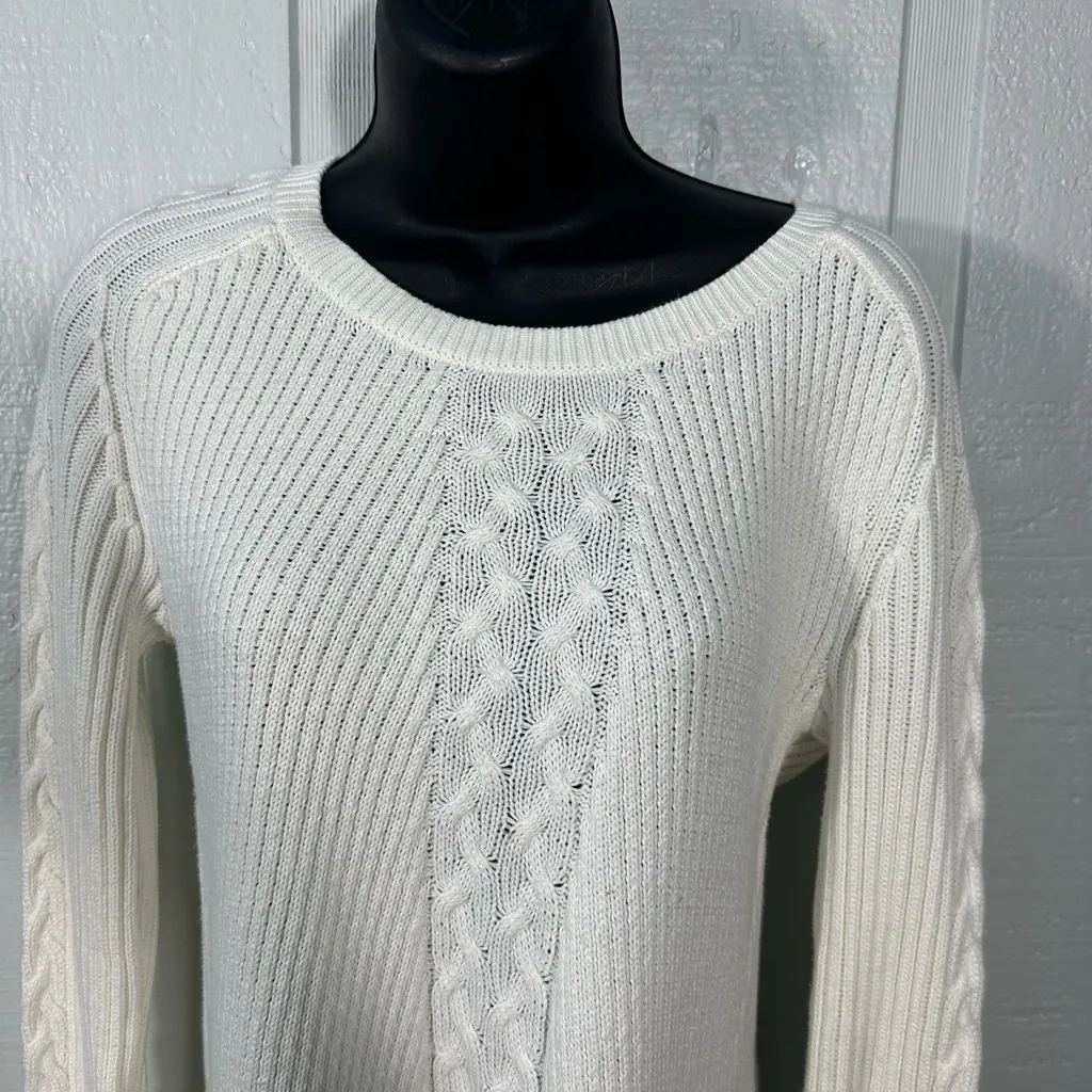 Nautica Womens Single Cable Knit Tunic Off White Sweater Size Medium EUC - Image 5