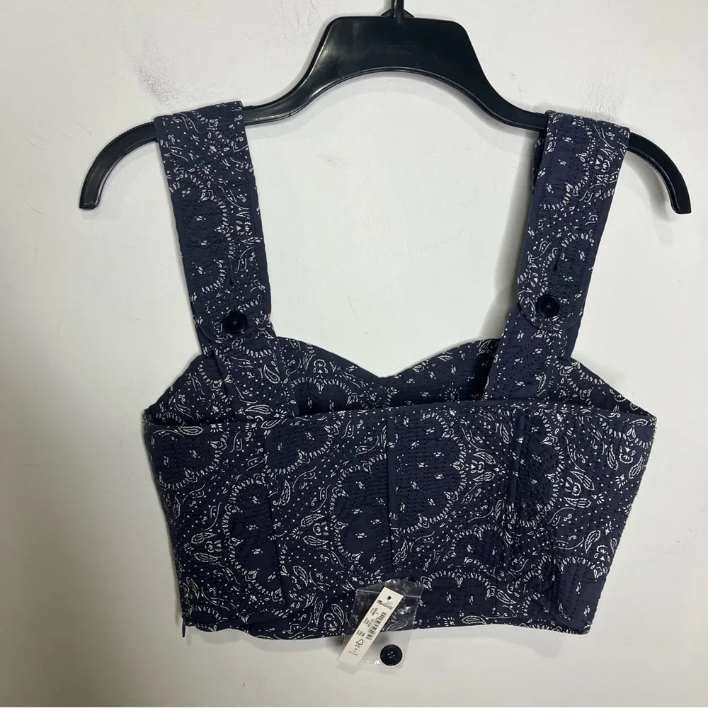 Madewell quilted sweetheart crop top tank new with tags size 2 navy blue‎ white - Image 6