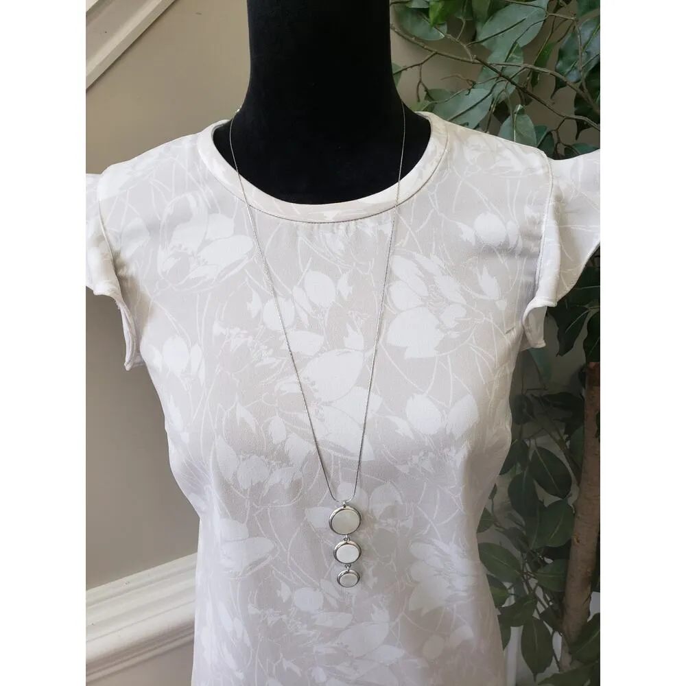 J.Crew Blouse Top Women's 0 Beige Floral Back Zip Ruffle Cap Sleeve Crew Neck - Image 5