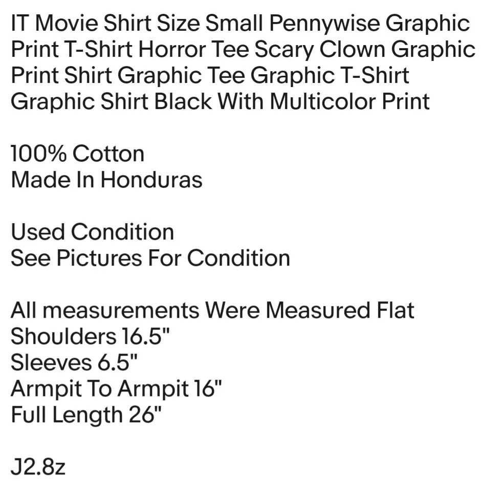 Shirt Size Small Pennywise Graphic Print T-Shirt Horror Tee Scary Clown Graphic Print Unisex - Image 2