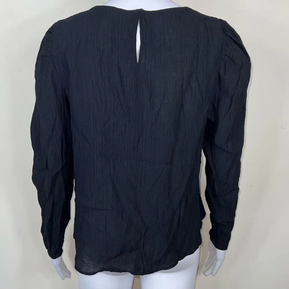 MNG Long Sleeve Gauze Keyhole Back Blouse Black Size 4 - Image 5