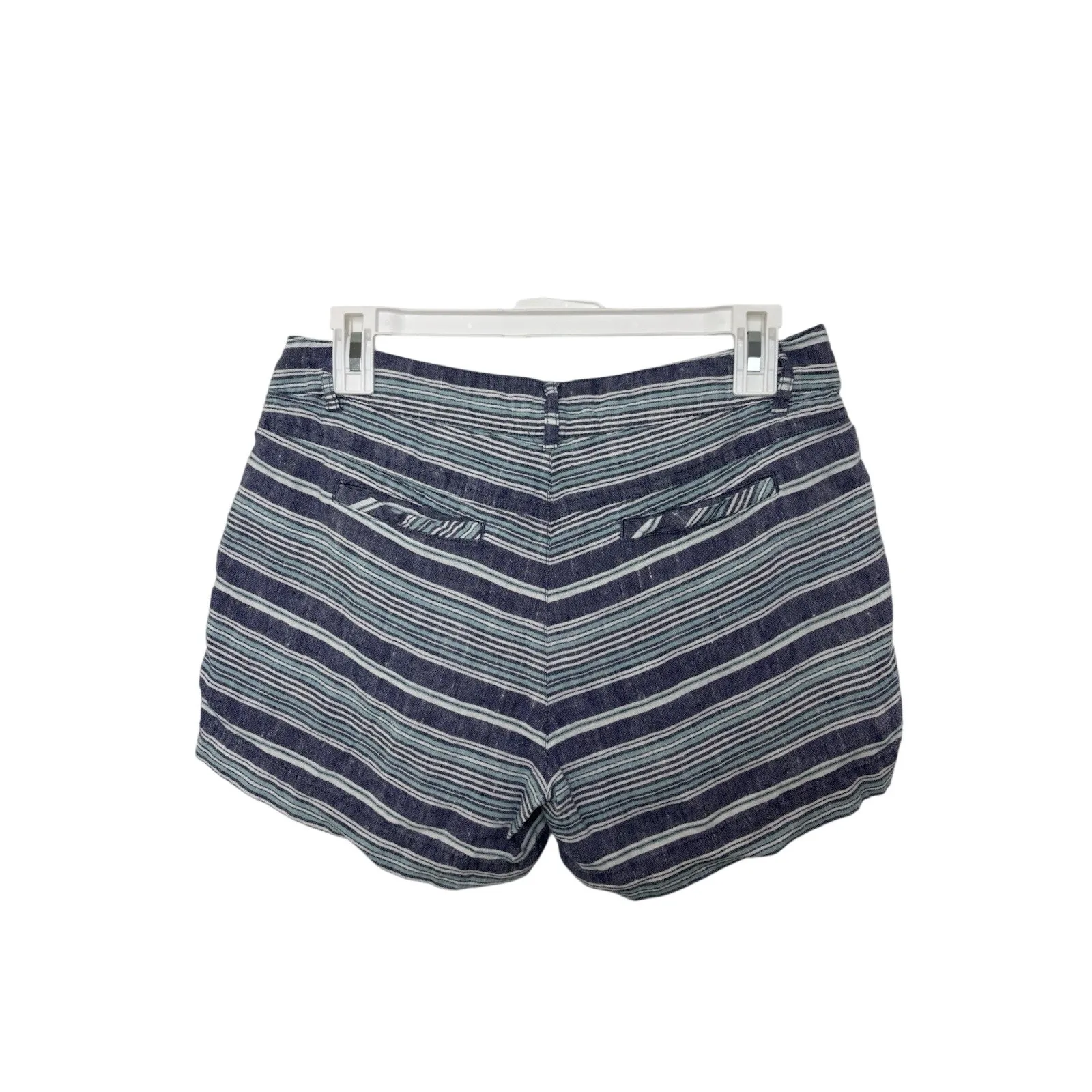 British Khaki 100% Linen Blue Striped Shorts Size 4 Beach Nautical Vacation Boho - Image 2