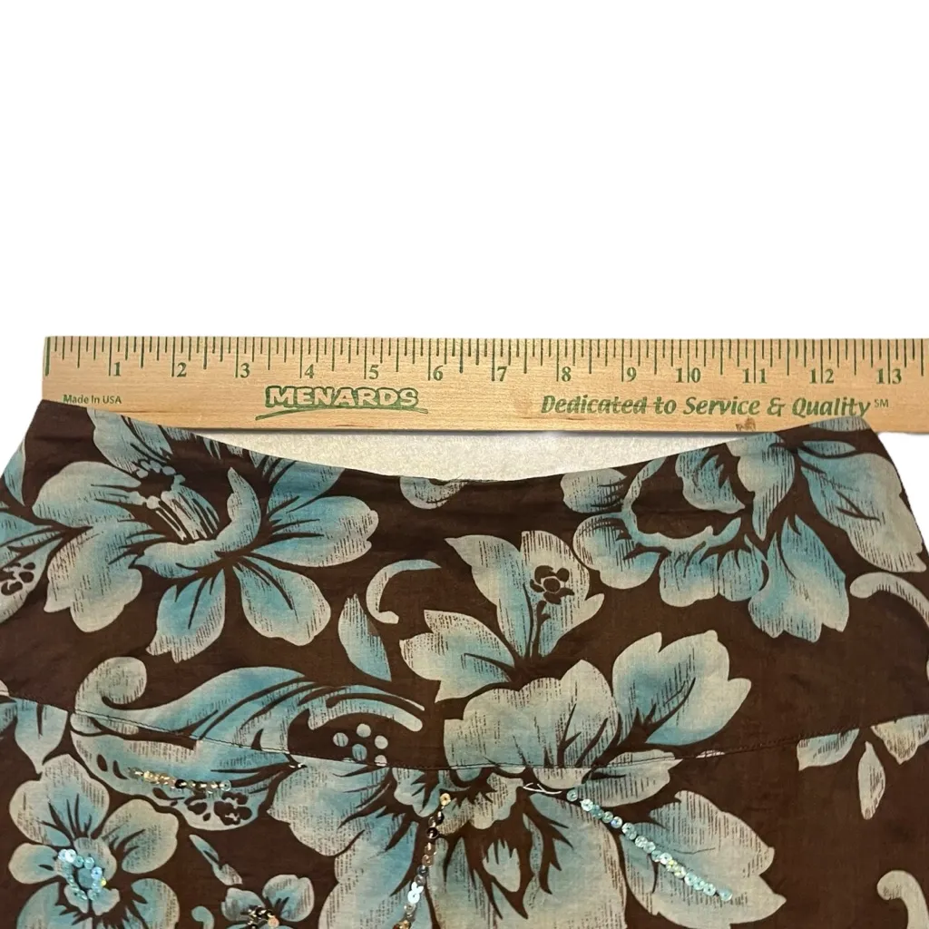 Coldwater Creek Flared Cotton Sequins Lined Skirt Women's 6P Cocoa Brown Blue - Image 6