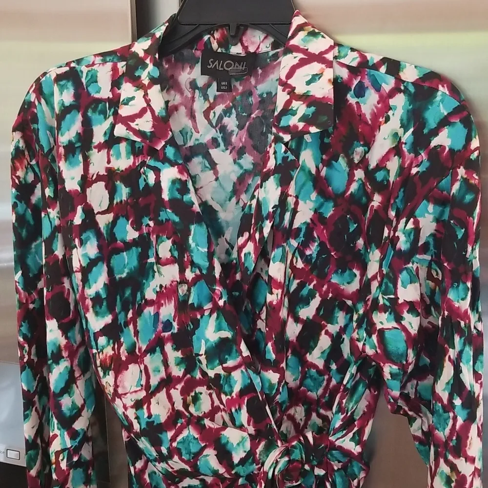 💕SALONI💕 Mari Wrap Dress ~ Amrita Watercolor US 2 Mini 100% Silk Charmeuse - Image 14