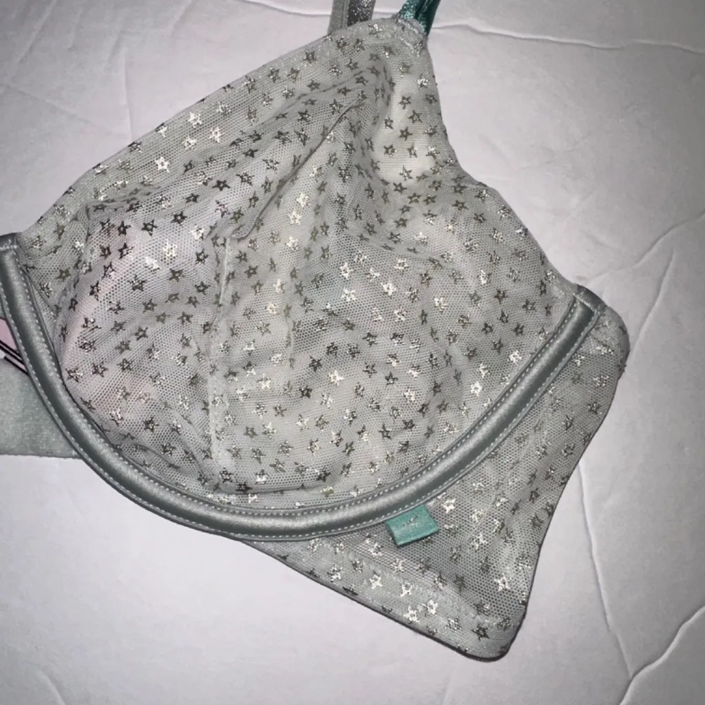 Victorias Secret Sexy Tee Lace Unlined Demi Bra Mint Green Foil Stars size 36D - Image 8