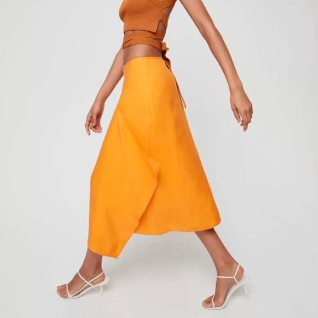 Wilfred Autier Tuscan Sun Linen Blend Midi Skirt in Orange Ruffle - Image 2
