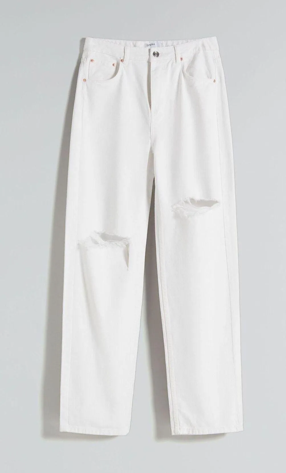 White High Waisted Straight Wide Leg Ripped Pants Denim Jeans - Image 6