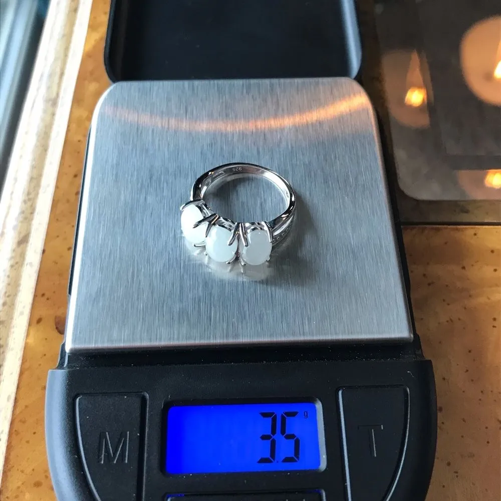 Natural Jade Sterling Silver Trilogy Ring Size 6 - Image 3