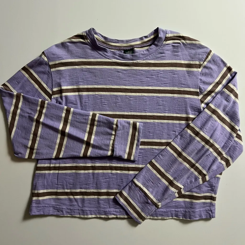 Wild Fable Long Sleeve Tee, Striped Purple, Size S - Image 2
