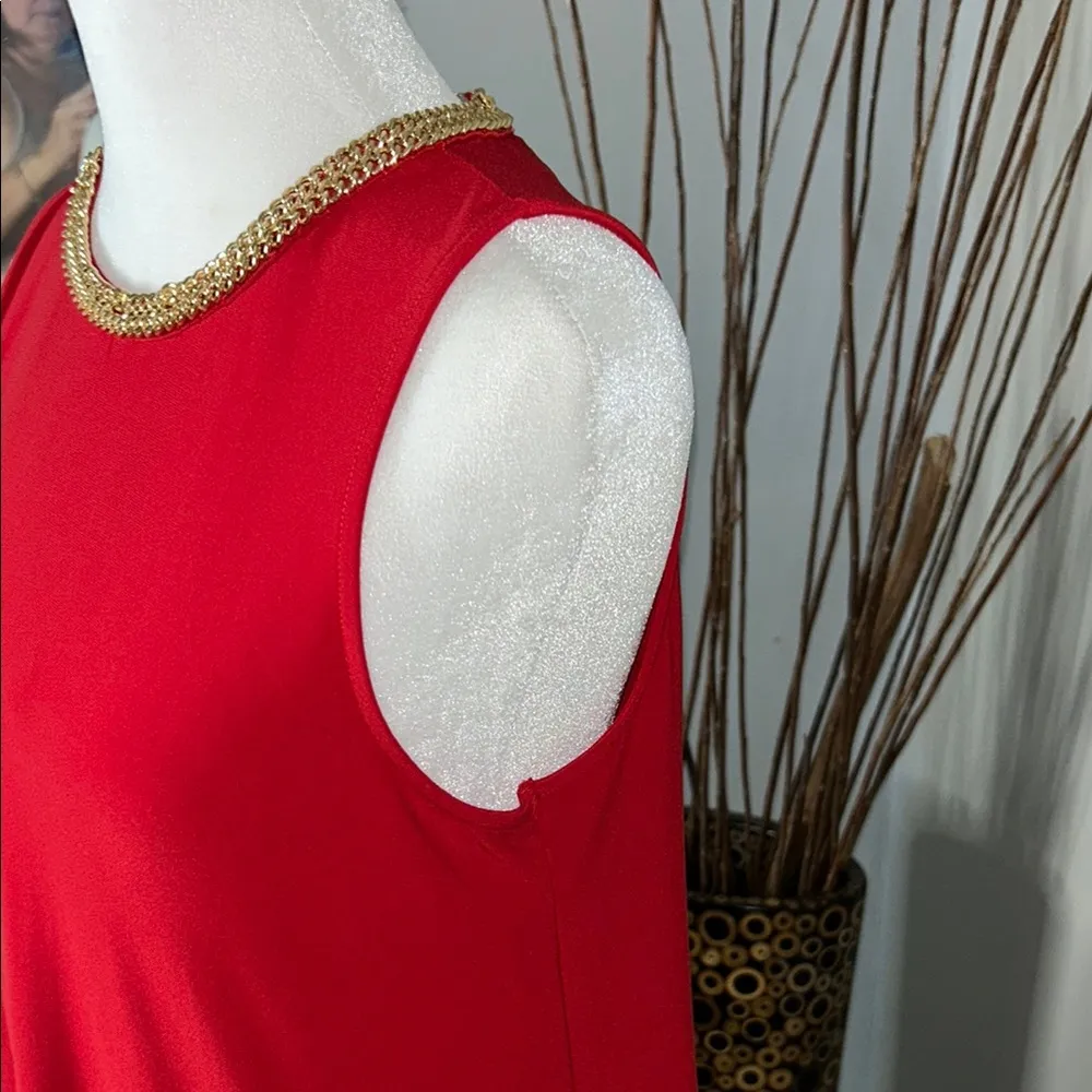 Nina Leonard Red Sleeveless Crew Neck Midi Dress - Image 3