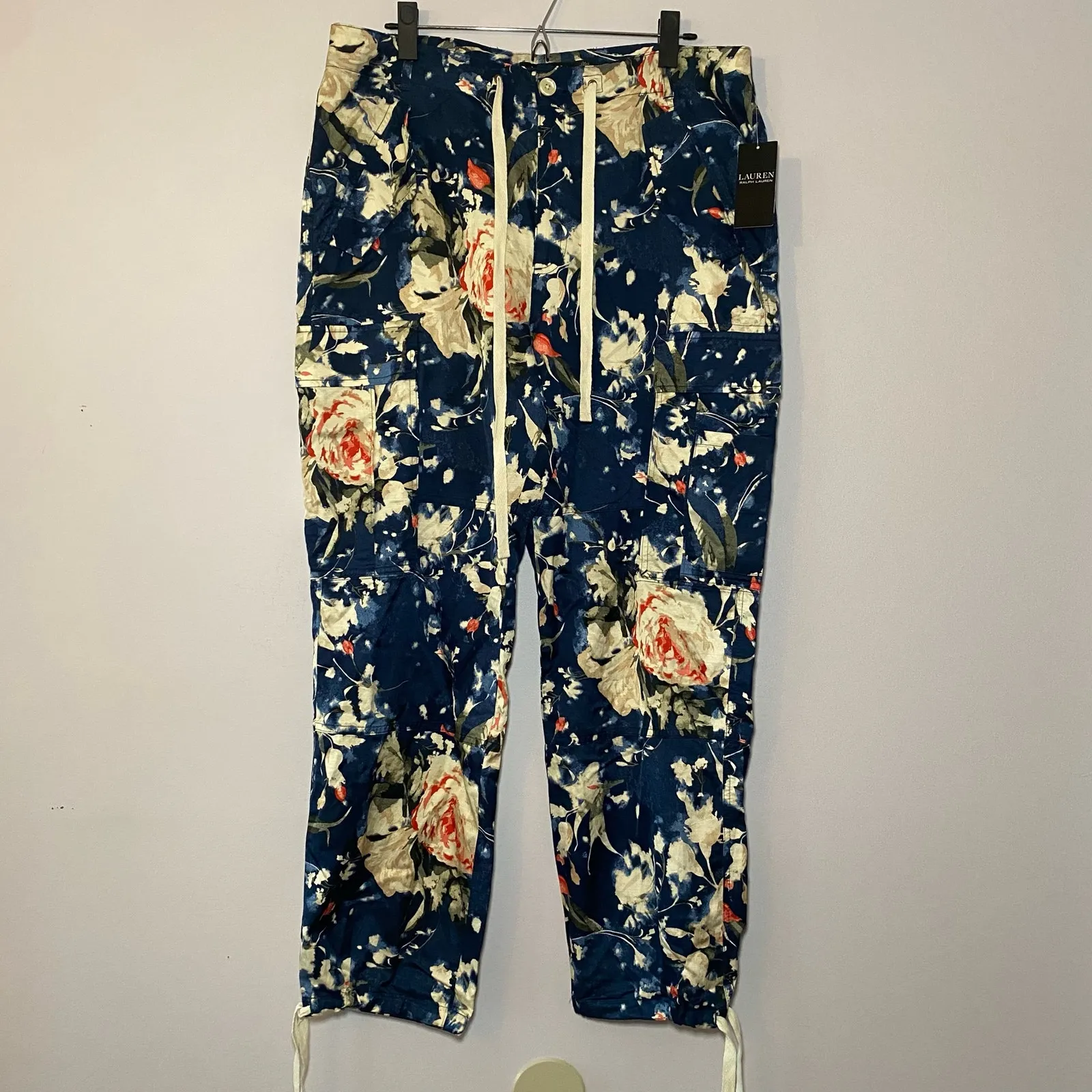 NWT Ralph Lauren Black Label Blue Floral Shantung Cargo Ankle Pant Women size 12 - Image 3