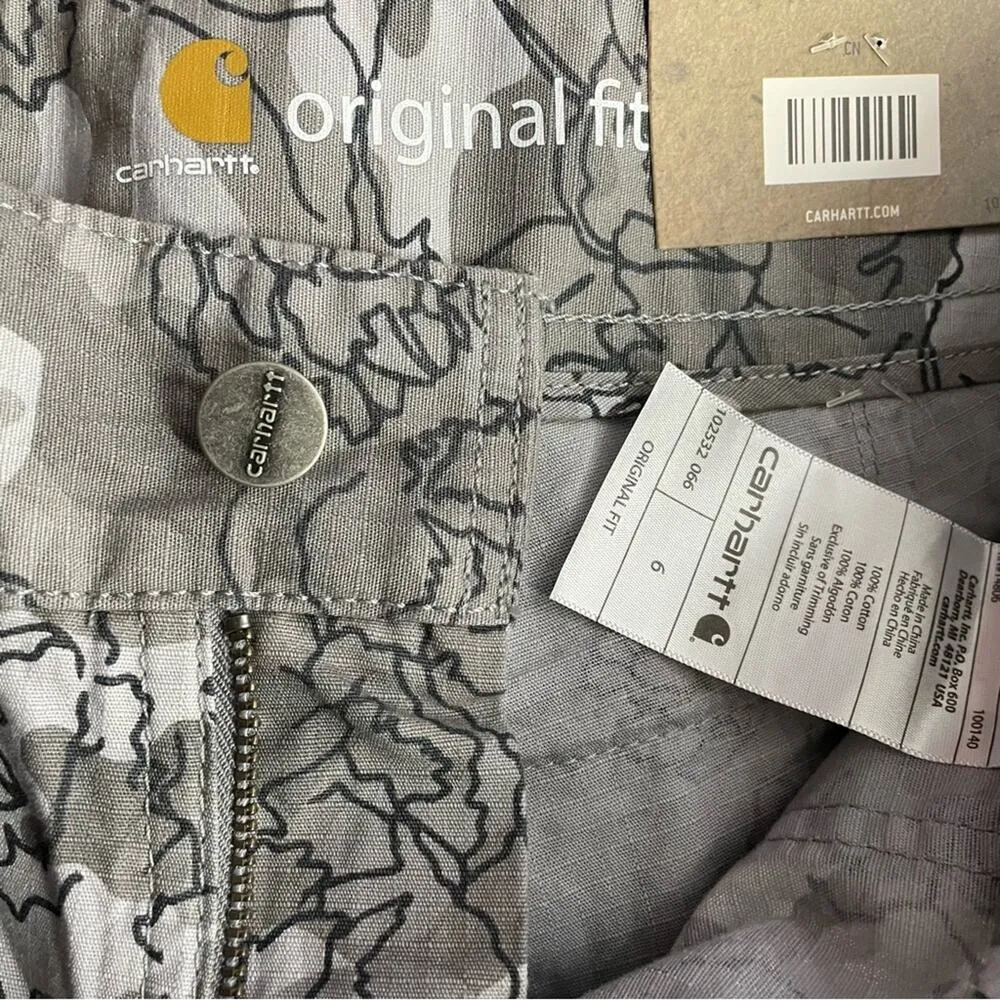 Carhartt Gray Camo Floral El Paso Cotton Cuffed Utility army Shorts womens 6 new - Image 9