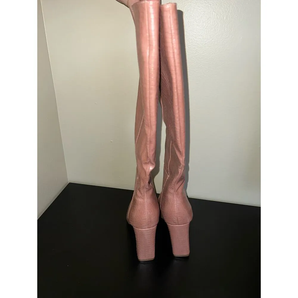 Madden Girl Pointed Toe High Boots in Pink Nude Crocodile-Embossed Size 7 - Image 4