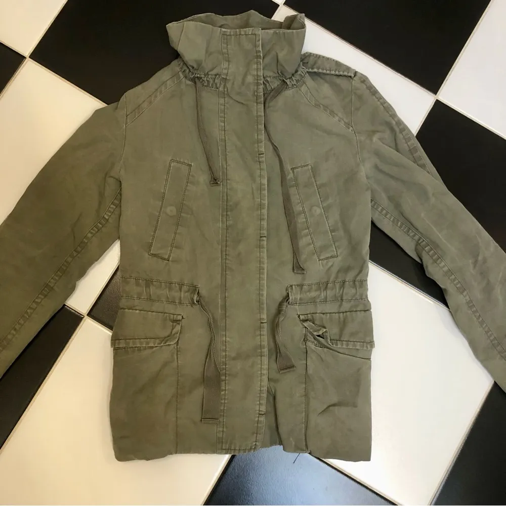 Vintage Y2K  Utility Jacket Olive Green Field Washed Cotton Funnel-Neck sz XS - Image 2