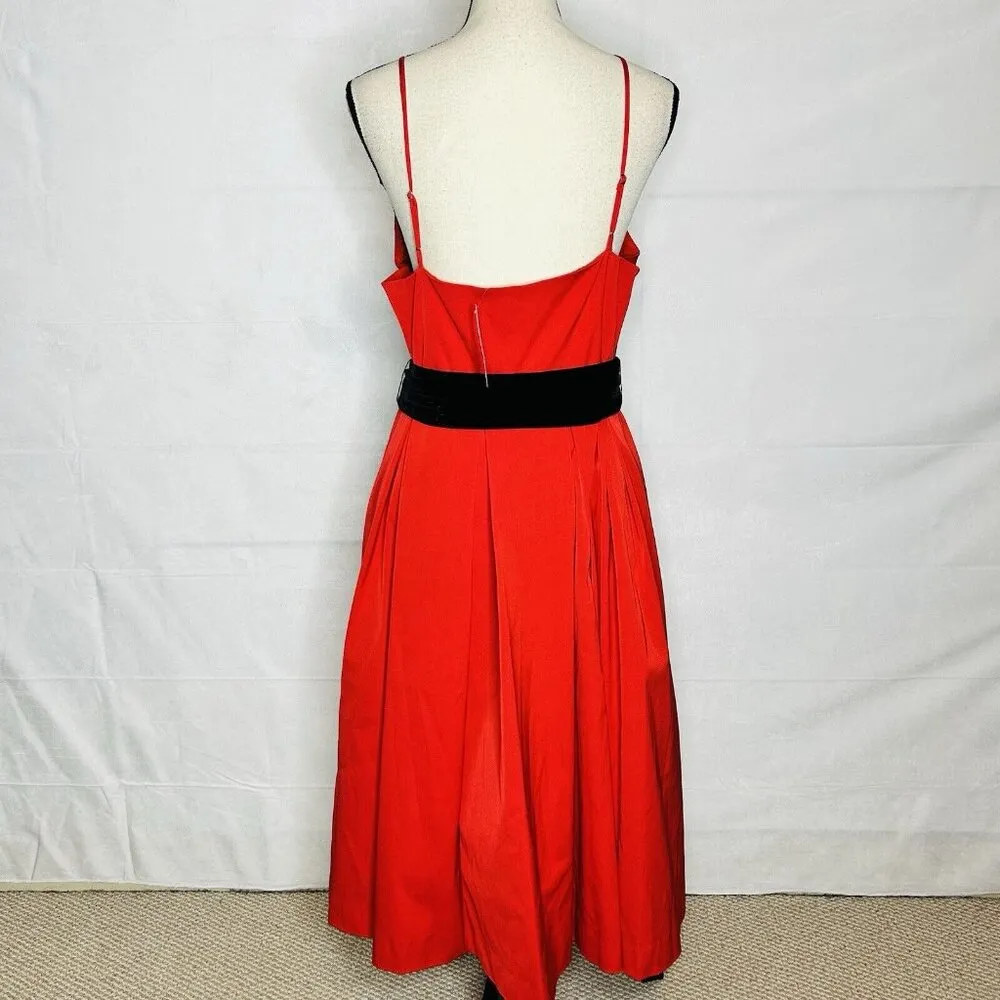 NWT J. Crew A-Line Velvet Sash Tie Red Black Party Dress Size 16 Spaghetti Strap - Image 9