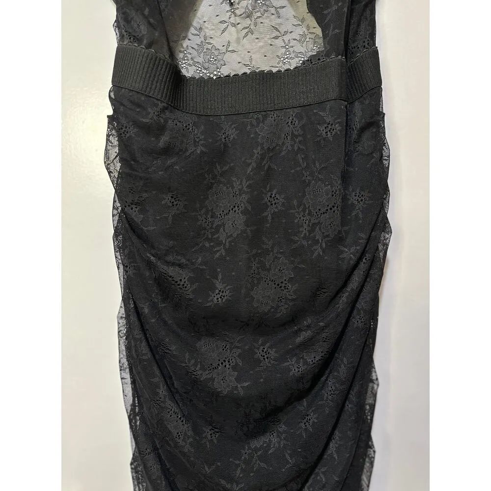 For Love & Lemons Poison Ruched Black Dress Size 1X NWT Stretch Jacquard Lace - Image 14