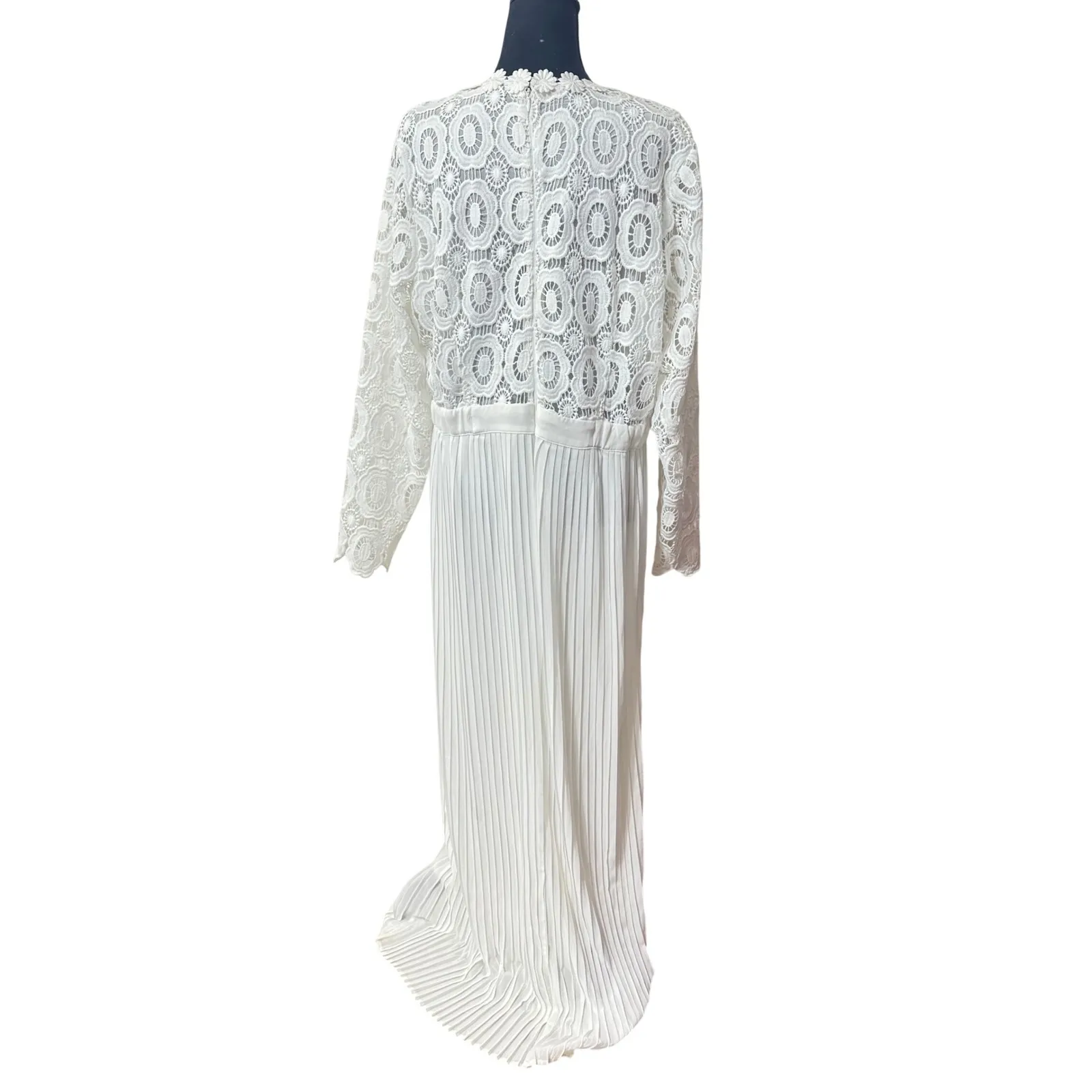 ELOQUII White Lace Pleated Midi Dress Long Sleeve Elegant Special Occasion Sz 18 - Image 10