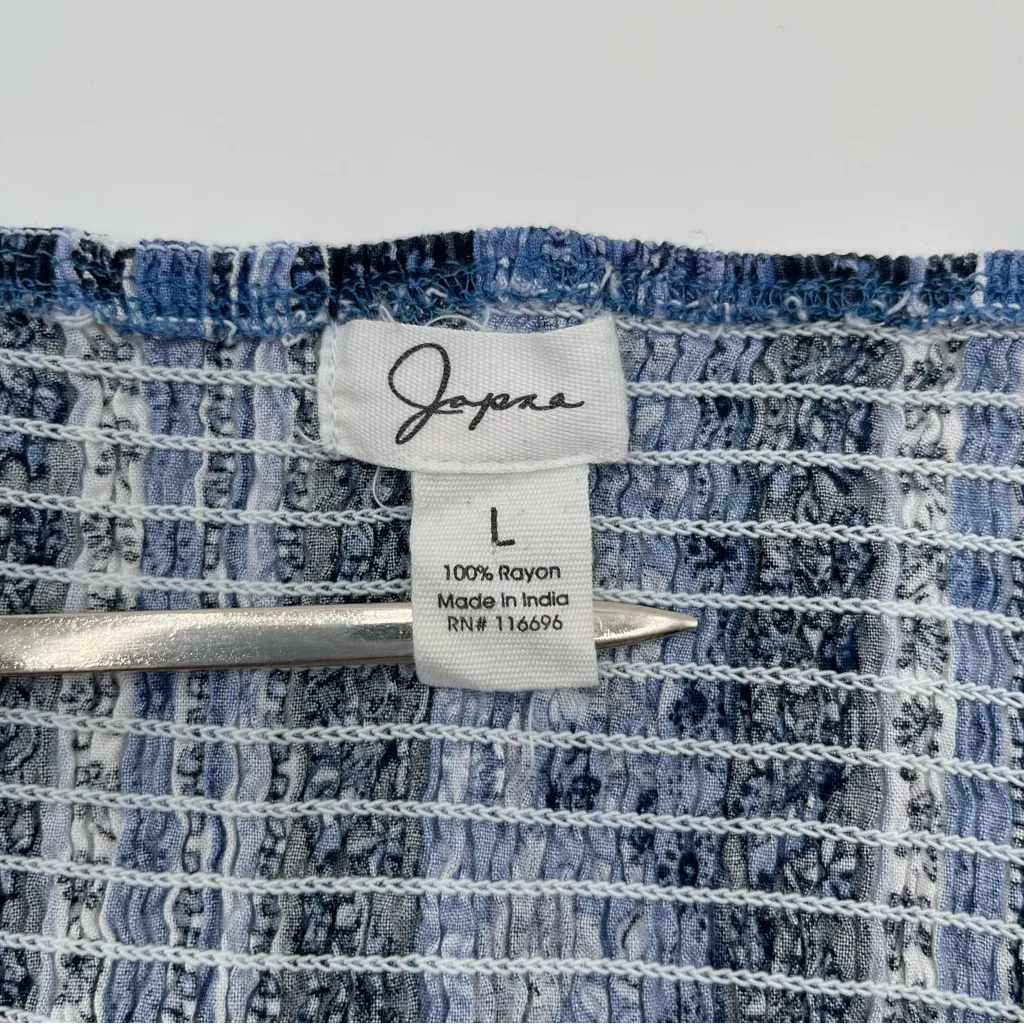 Japna Boho Sleeveless Maxi Dress Paisley Floral Smocked Large Blue White Summer - Image 10