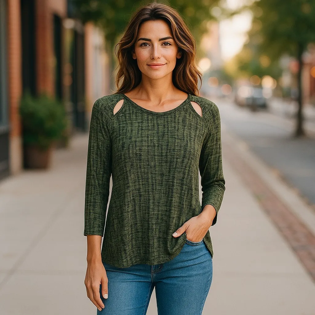 Soma Women's Top Long Sleeve‎ Army Green Black Tunic Stretchy Knit M - Image 2